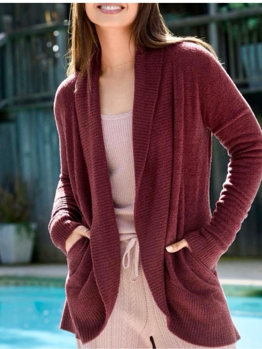 Barefoot Dreams Women’s CozyChic Lite Circle Cardigan Medium Redwood Burgundy